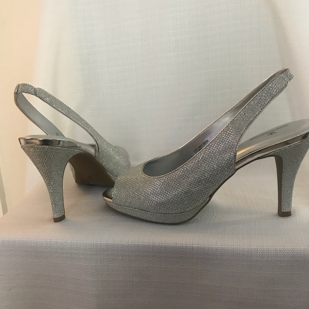 Silver Sparkly Peep Toe Pumps (Only Worn Once)